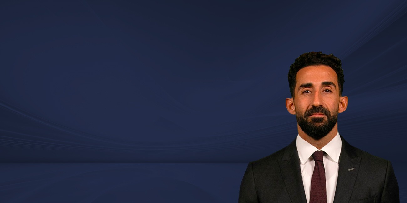 Mo Abuershaid, Esq. with dark blue background